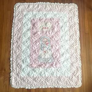 Vintage Baby Quilt with Lace Trim & Birth Certificate Panel